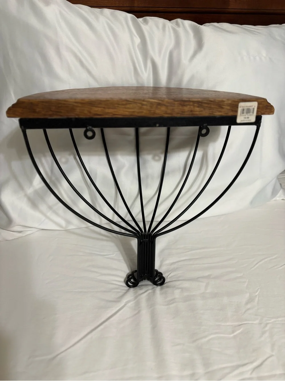 Cost Plus World Market Black Metal and Brown Wood Fan-Style Half-Moon Wall Shelf